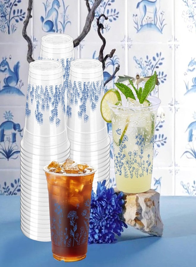 ZCPTZ 100 Pcs Chinoiserie Disposable Plastic Cups,16 oz Blue and White Flower Clear Plastic Cups for Birthday, Baby Shower, Christmas, Wedding and Tea Party Drinking Cups Supplies - Image 4